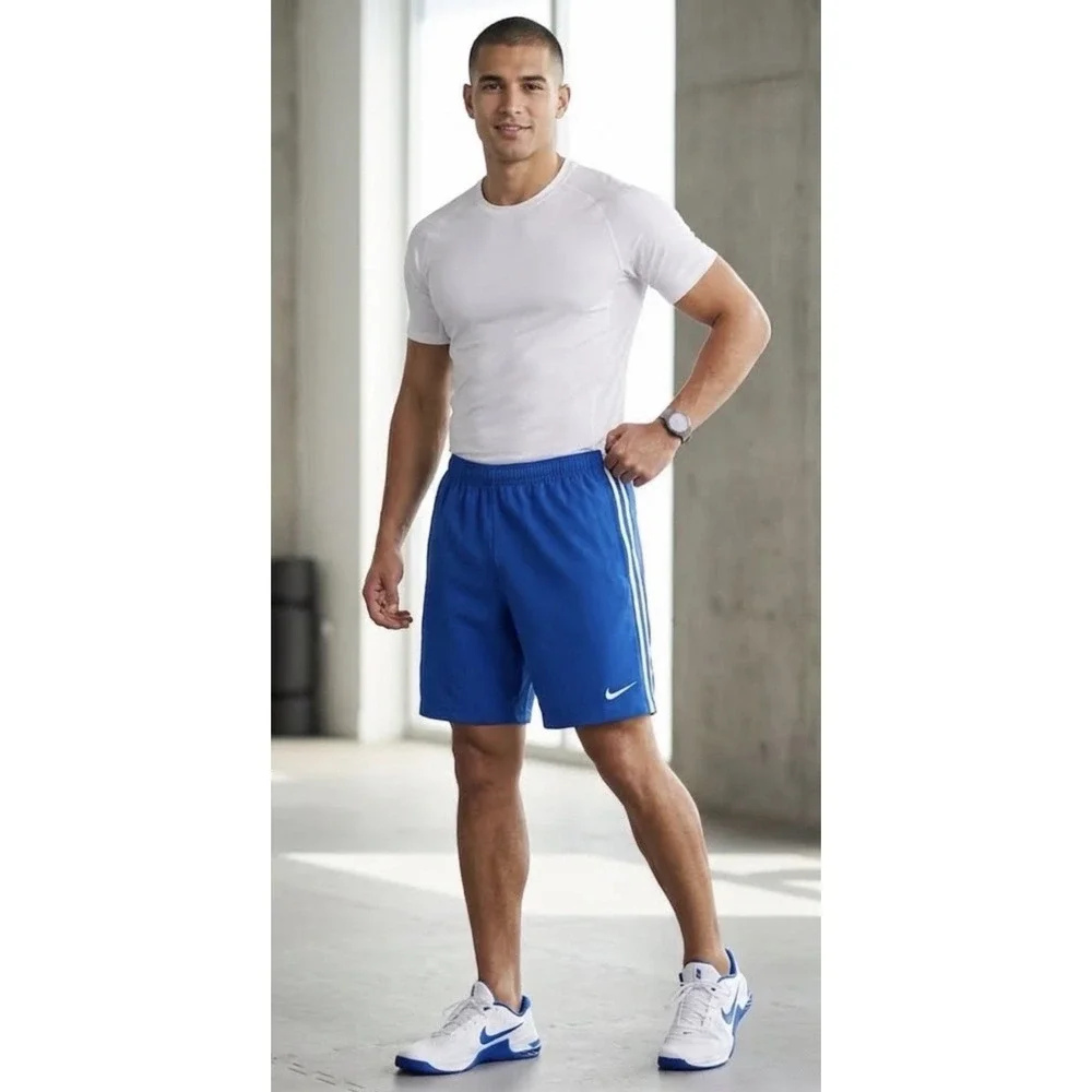 Nike Shorts Mens Medium Blue Basketball Swoosh Logo Side Stripes Y2K Athletic